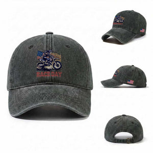 Dirt Bike Girl Washed Cotton Baseball Cap Patriotic Motocross American Flag Racing TS14 Washed Cap Universal Fit Dark Green Print Your Wear