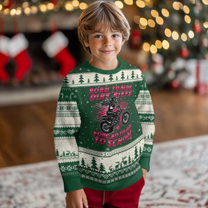 Funny Dirt Bike Girl Ugly Christmas Sweater Born To Ride Dirt Bikes Forced To Go To School TS14 Forest Green Beige Print Your Wear