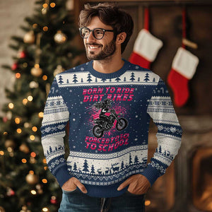 Funny Dirt Bike Girl Ugly Christmas Sweater Born To Ride Dirt Bikes Forced To Go To School TS14 Navy Beige Print Your Wear