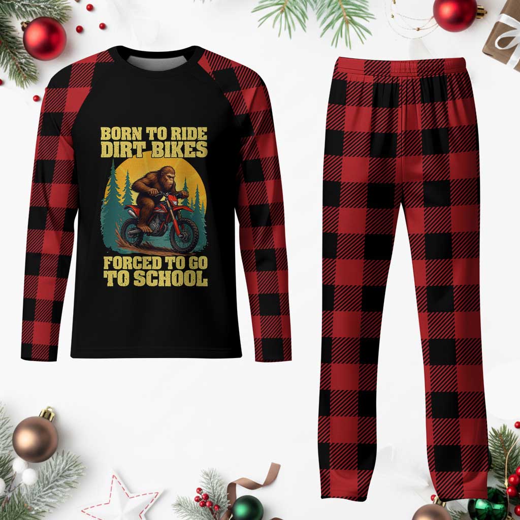 Funny Bigfoot Dirt Bike Plaid Pajama Set Born To Ride Dirt Bikes Forced To Go To School TS14 Buffalo Plaid Print Your Wear