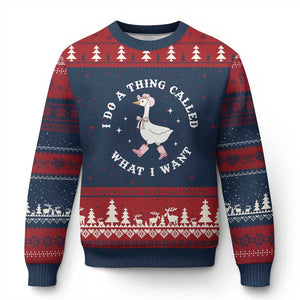 Western Cowgirl Silly Goose Meme Ugly Christmas Sweater I Do A Thing Called What I Want TS14 Navy Red Print Your Wear