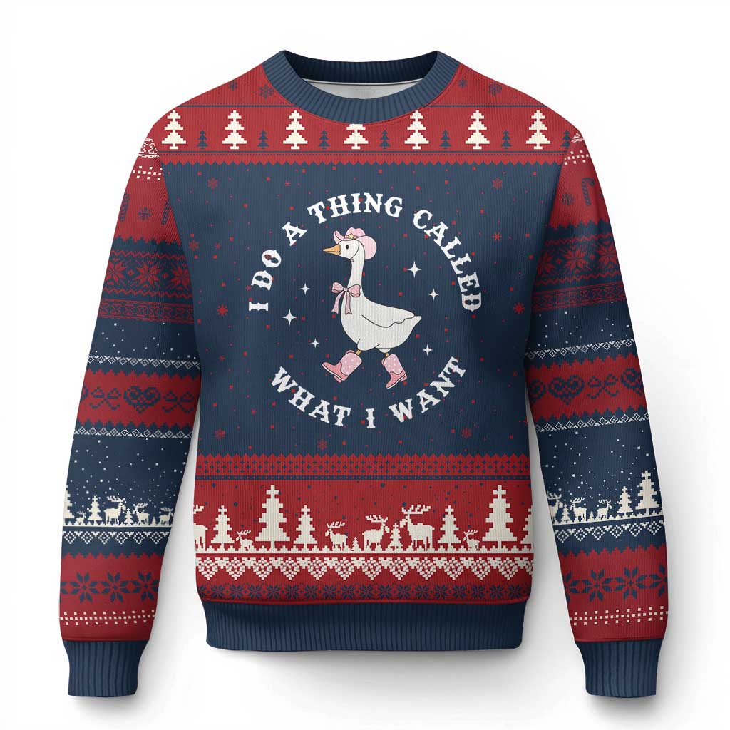 Western Cowgirl Silly Goose Meme Ugly Christmas Sweater I Do A Thing Called What I Want TS14 Navy Red Print Your Wear