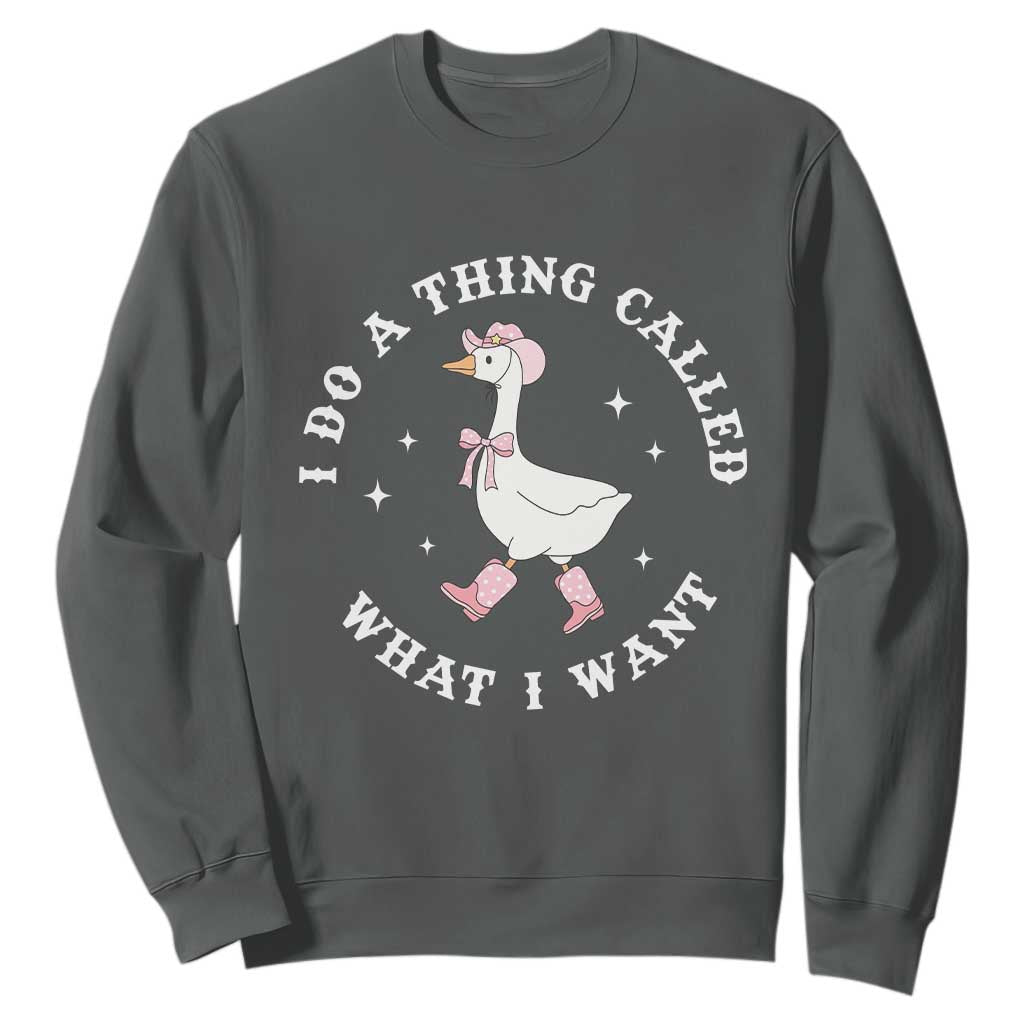 Western Cowgirl Silly Goose Meme Sweatshirt I Do A Thing Called What I Want TS14 Dark Heather Print Your Wear