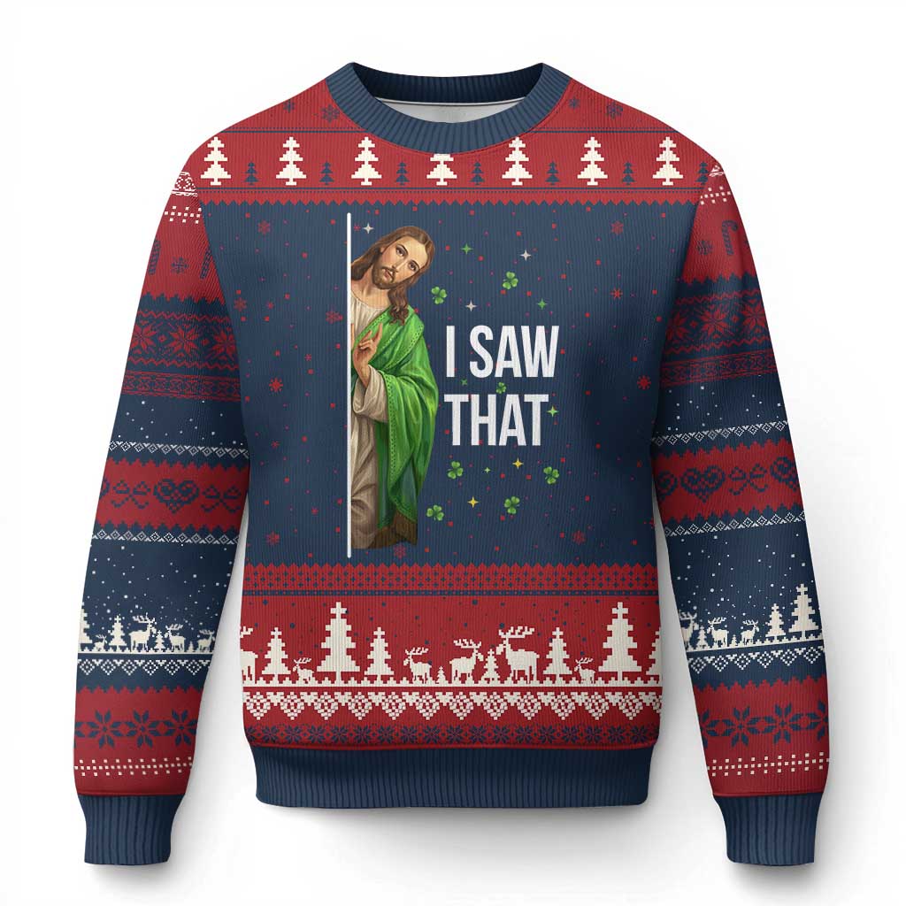 Christian Jesus St Patricks Day Meme Ugly Christmas Sweater I Saw That TS14 Navy Red Print Your Wear