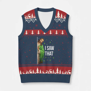 Christian Jesus St Patricks Day Meme V-Neck Knit Sweater Vest I Saw That TS14 Navy Red Print Your Wear