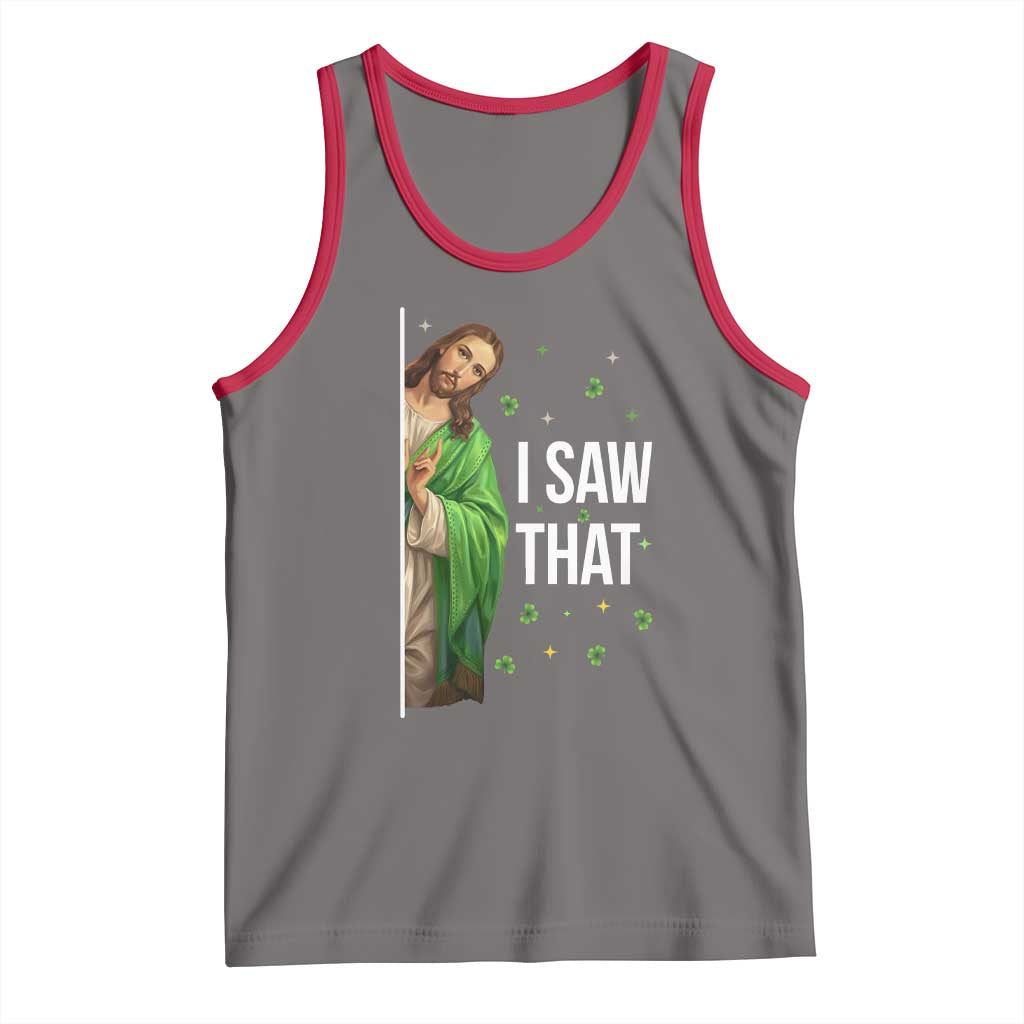 Christian Jesus St Patricks Day Meme Tank Top I Saw That TS14 Deep Heather Red Print Your Wear