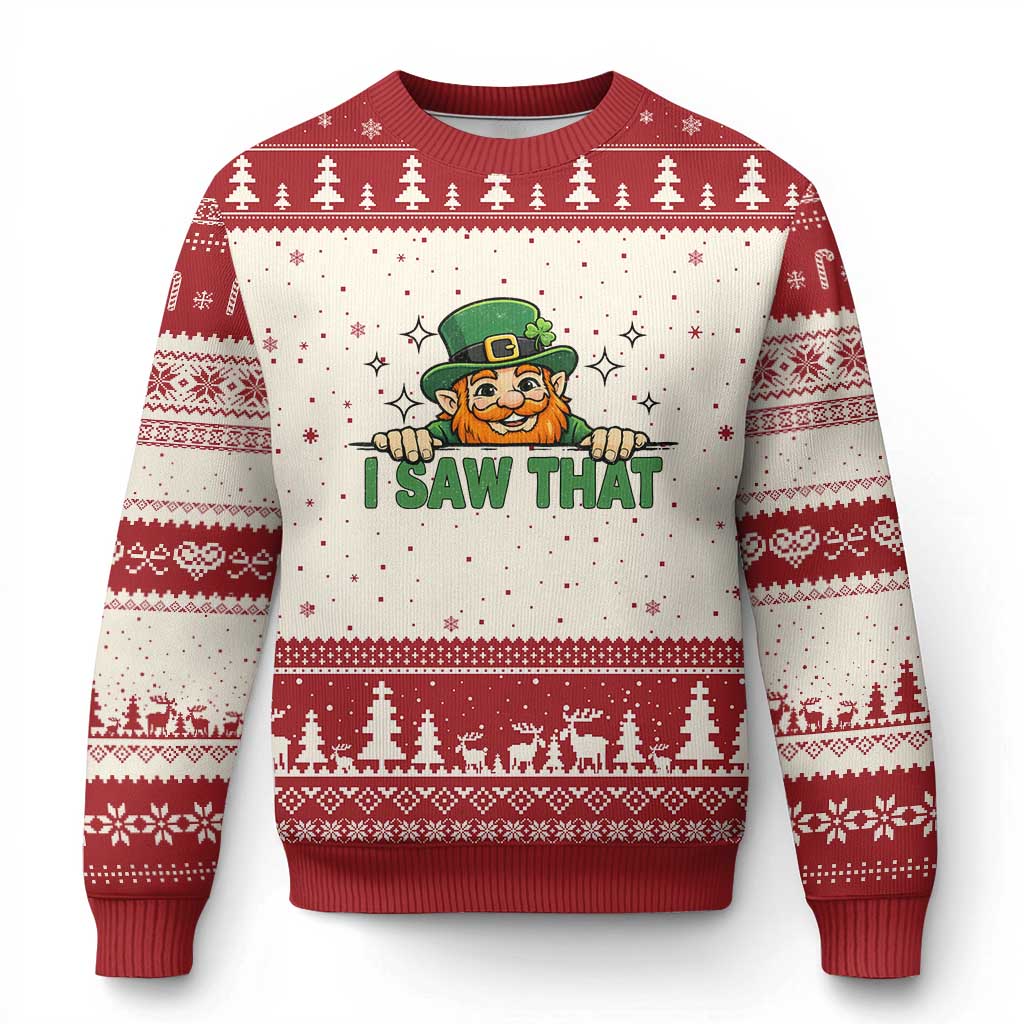 I Saw That Ugly Christmas Sweater Funny Leprechaun St Patricks Day Meme TS14 Beige Red Print Your Wear