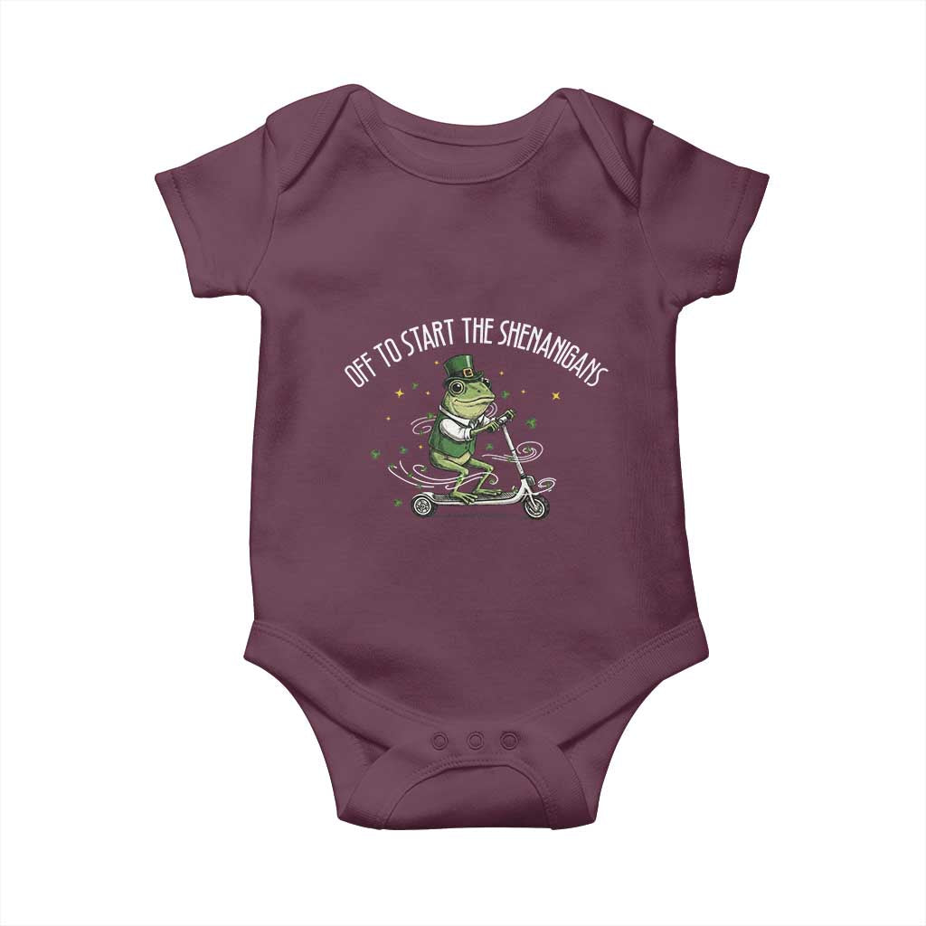 Funny Frog St Patricks Day Meme Baby Onesie Off To Start The Shenanigans TS14 Maroon Print Your Wear