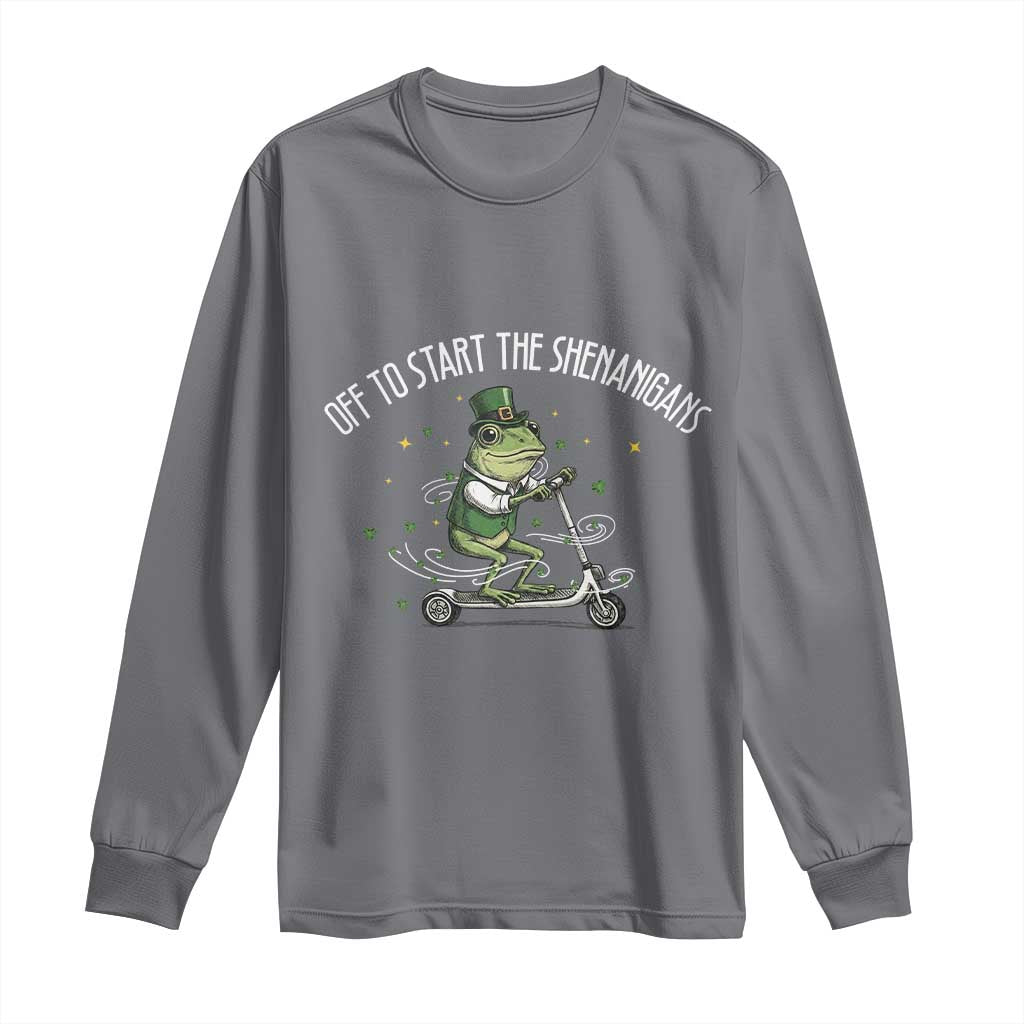 Funny Frog St Patricks Day Meme Long Sleeve Shirt Off To Start The Shenanigans TS14 Charcoal Print Your Wear