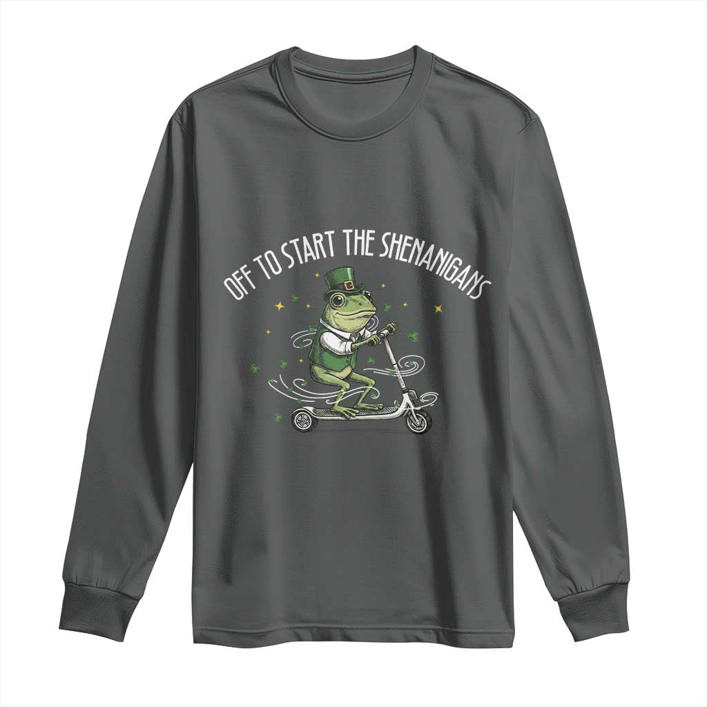 Funny Frog St Patricks Day Meme Long Sleeve Shirt Off To Start The Shenanigans TS14 Dark Heather Print Your Wear