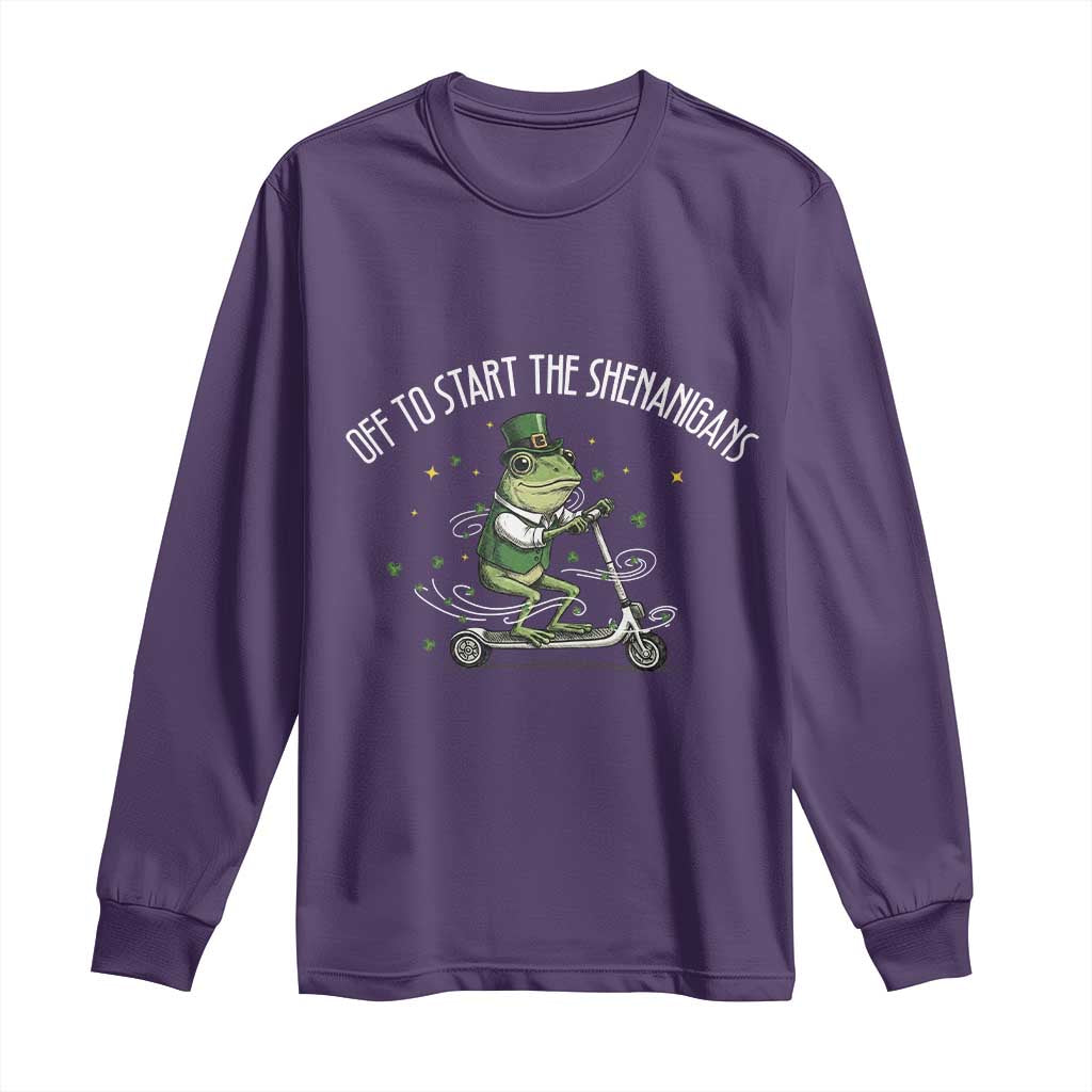 Funny Frog St Patricks Day Meme Long Sleeve Shirt Off To Start The Shenanigans TS14 Purple Print Your Wear