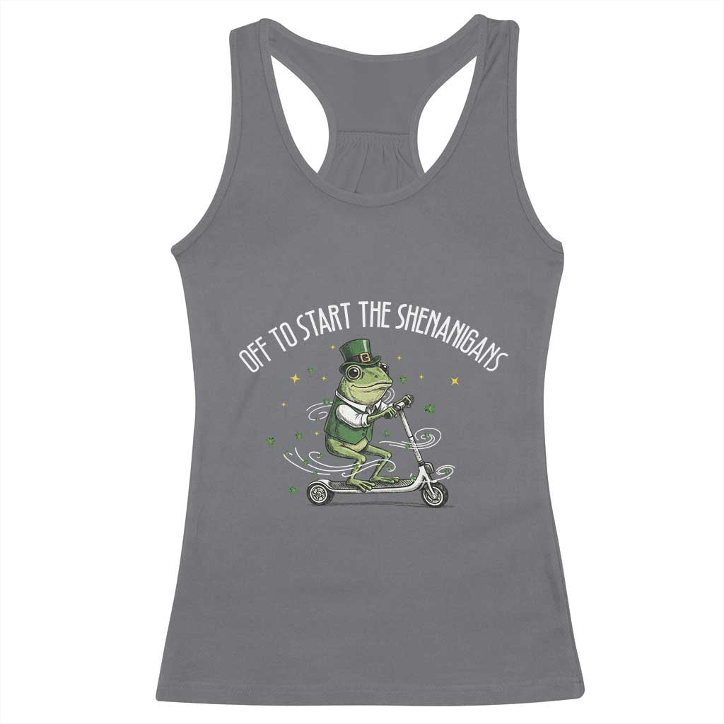 Funny Frog St Patricks Day Meme Racerback Tank Top Off To Start The Shenanigans TS14 Charcoal Print Your Wear