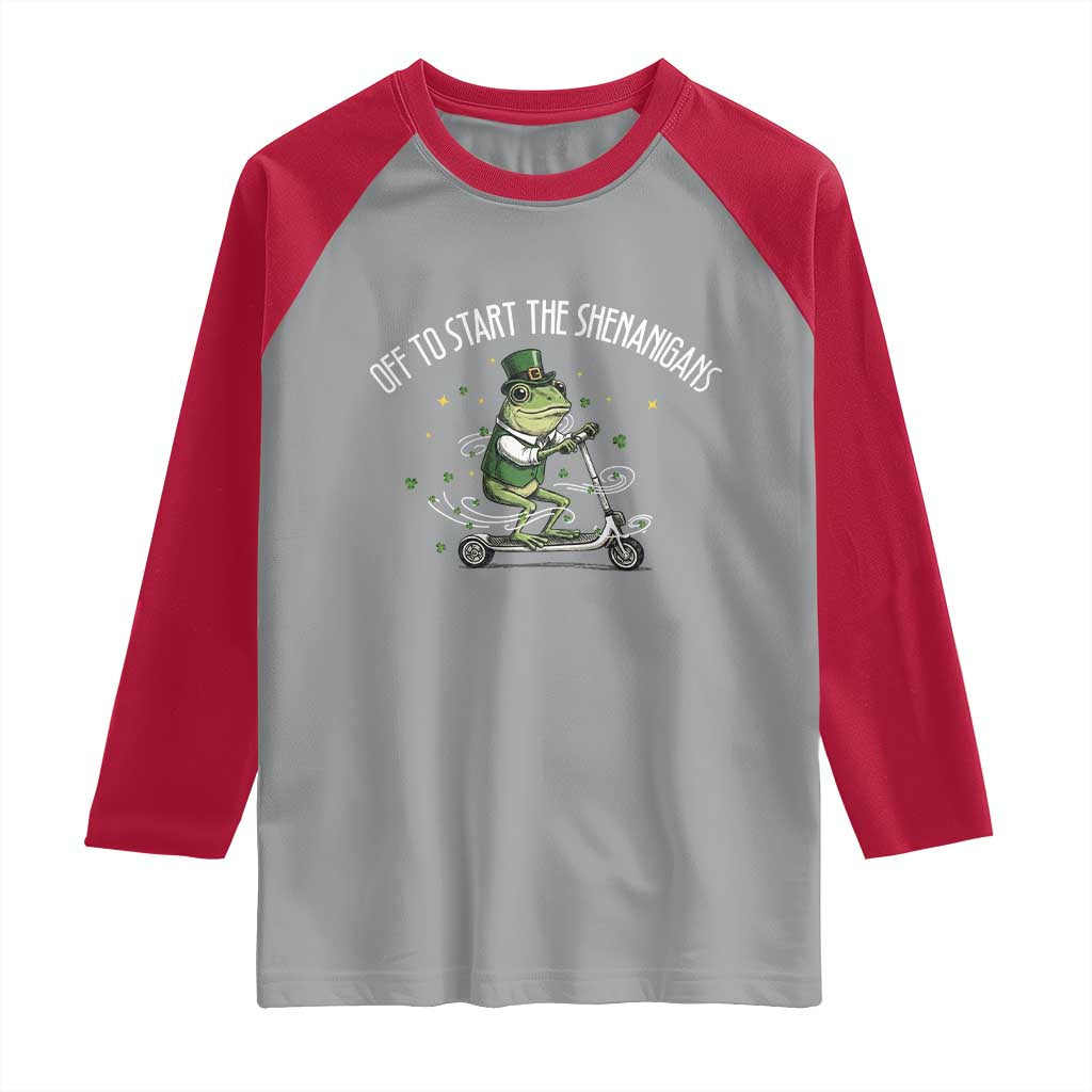 Funny Frog St Patricks Day Meme Raglan Shirt Off To Start The Shenanigans TS14 Sport Gray Red Print Your Wear