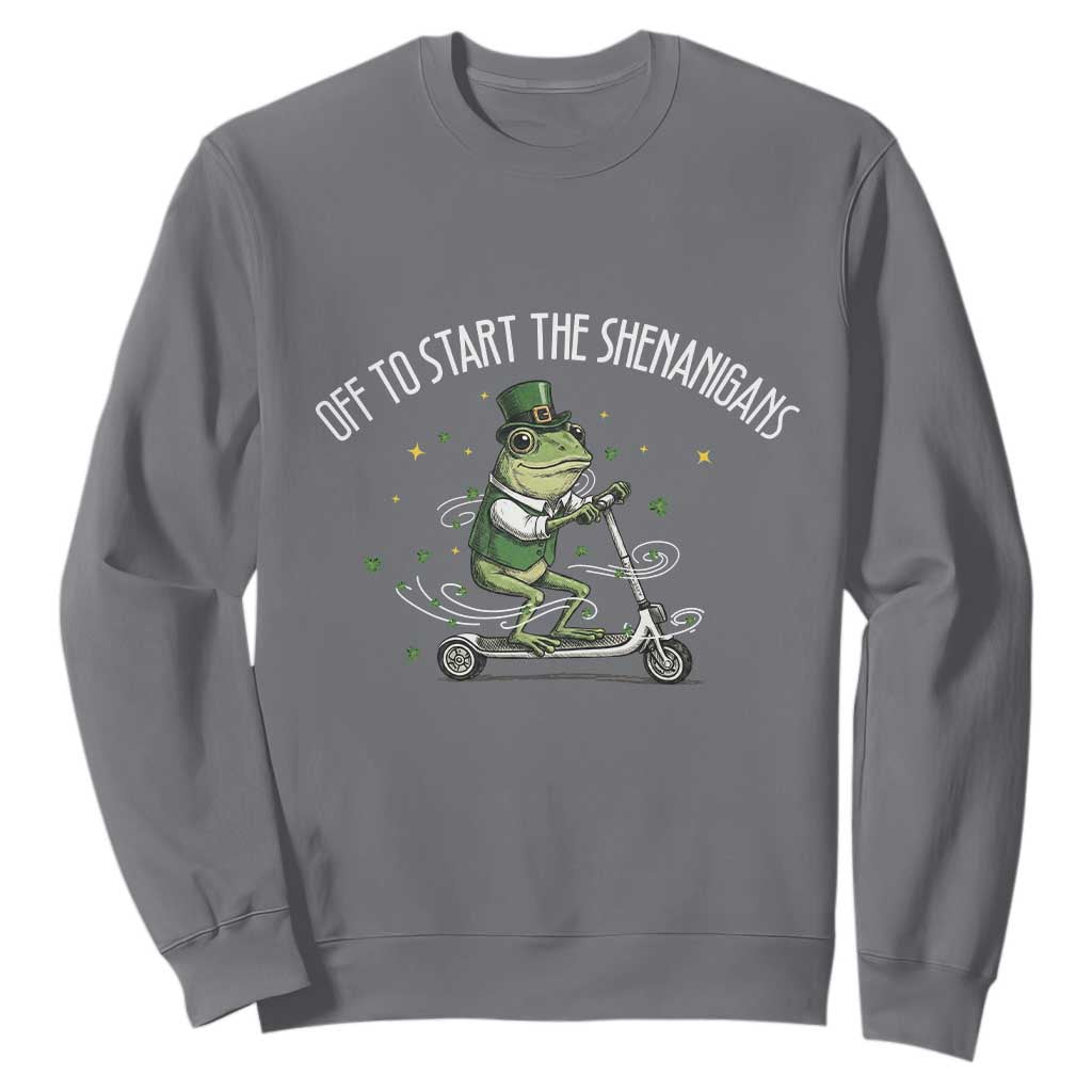 Funny Frog St Patricks Day Meme Sweatshirt Off To Start The Shenanigans TS14 Charcoal Print Your Wear