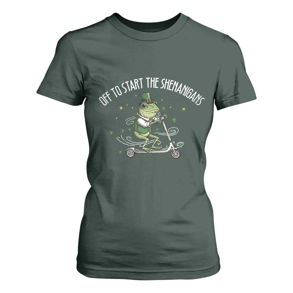 Funny Frog St Patricks Day Meme T Shirt For Women Off To Start The Shenanigans TS14 Dark Forest Green Print Your Wear