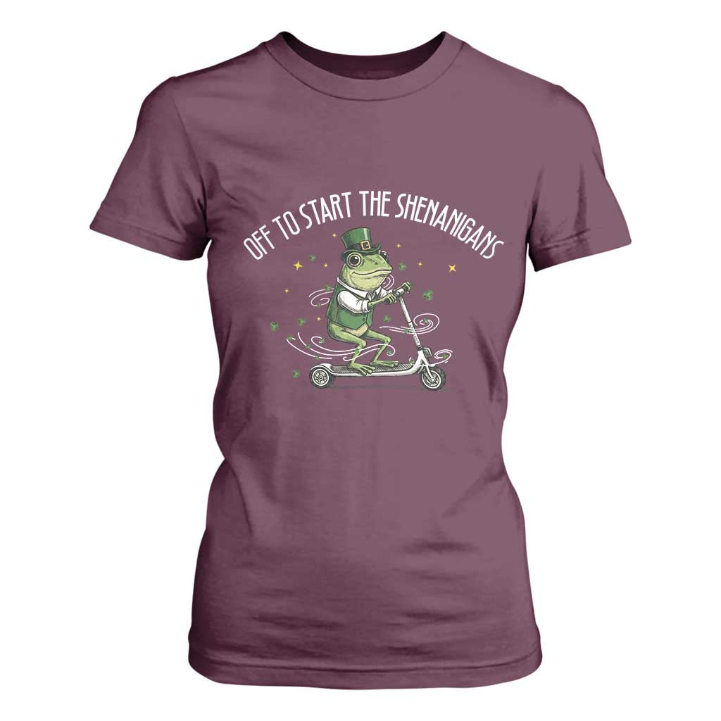 Funny Frog St Patricks Day Meme T Shirt For Women Off To Start The Shenanigans TS14 Maroon Print Your Wear