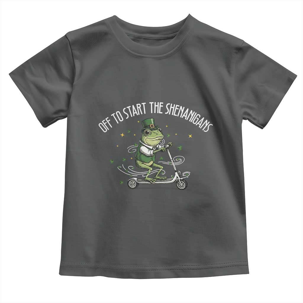 Funny Frog St Patricks Day Meme Toddler T Shirt Off To Start The Shenanigans TS14 Dark Heather Print Your Wear