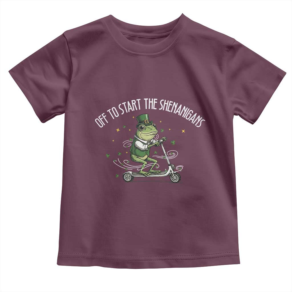 Funny Frog St Patricks Day Meme Toddler T Shirt Off To Start The Shenanigans TS14 Maroon Print Your Wear