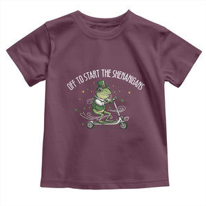 Funny Frog St Patricks Day Meme Toddler T Shirt Off To Start The Shenanigans TS14 Maroon Print Your Wear