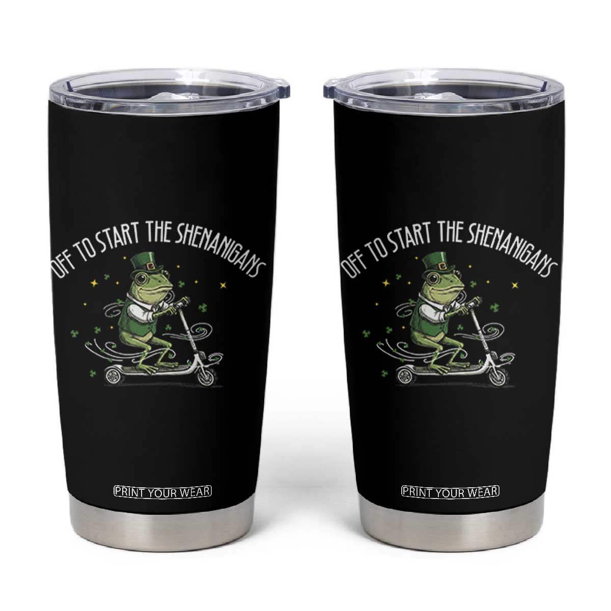 Funny Frog St Patricks Day Meme Tumbler Cup Off To Start The Shenanigans TS14 Black Print Your Wear