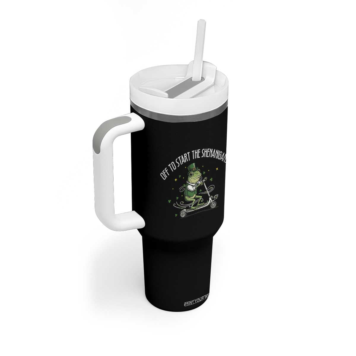 Funny Frog St Patricks Day Meme Tumbler With Handle Off To Start The Shenanigans TS14 Print Your Wear