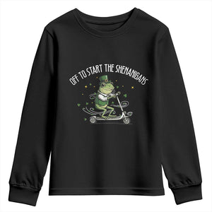 Funny Frog St Patricks Day Meme Youth Sweatshirt Off To Start The Shenanigans TS14 Black Print Your Wear