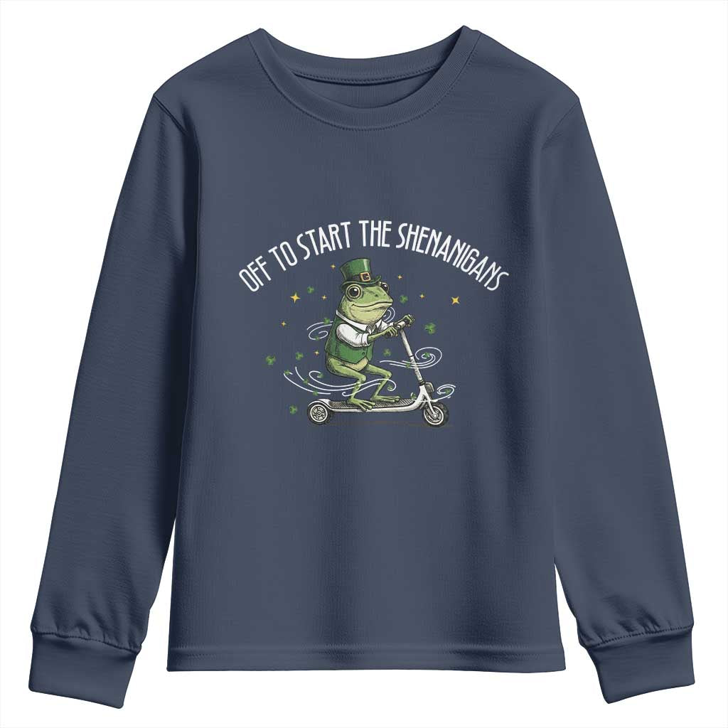 Funny Frog St Patricks Day Meme Youth Sweatshirt Off To Start The Shenanigans TS14 Navy Print Your Wear