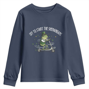 Funny Frog St Patricks Day Meme Youth Sweatshirt Off To Start The Shenanigans TS14 Navy Print Your Wear