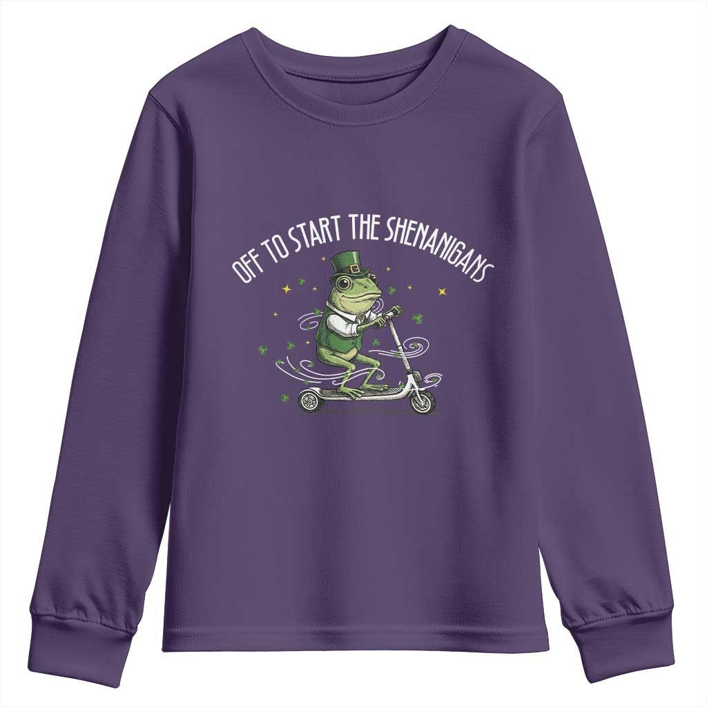 Funny Frog St Patricks Day Meme Youth Sweatshirt Off To Start The Shenanigans TS14 Purple Print Your Wear