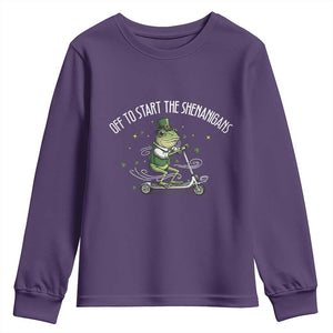 Funny Frog St Patricks Day Meme Youth Sweatshirt Off To Start The Shenanigans TS14 Purple Print Your Wear