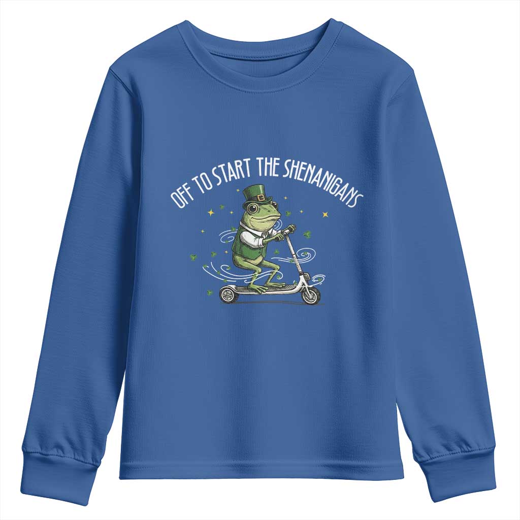 Funny Frog St Patricks Day Meme Youth Sweatshirt Off To Start The Shenanigans TS14 Royal Blue Print Your Wear