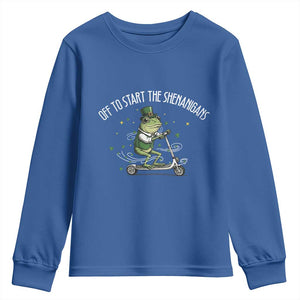 Funny Frog St Patricks Day Meme Youth Sweatshirt Off To Start The Shenanigans TS14 Royal Blue Print Your Wear