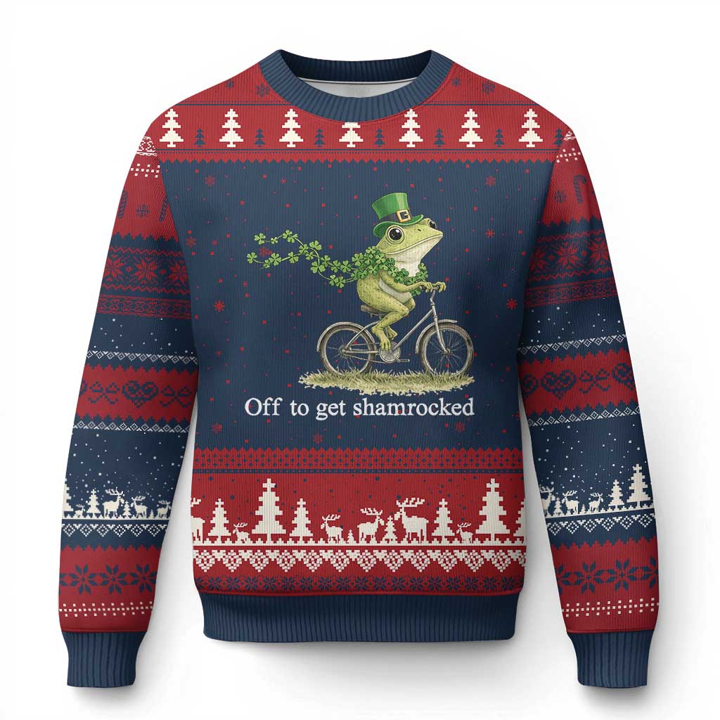 Funny Frog St Patricks Day Meme Ugly Christmas Sweater Off To Get Shamrocked TS14 Navy Red Print Your Wear