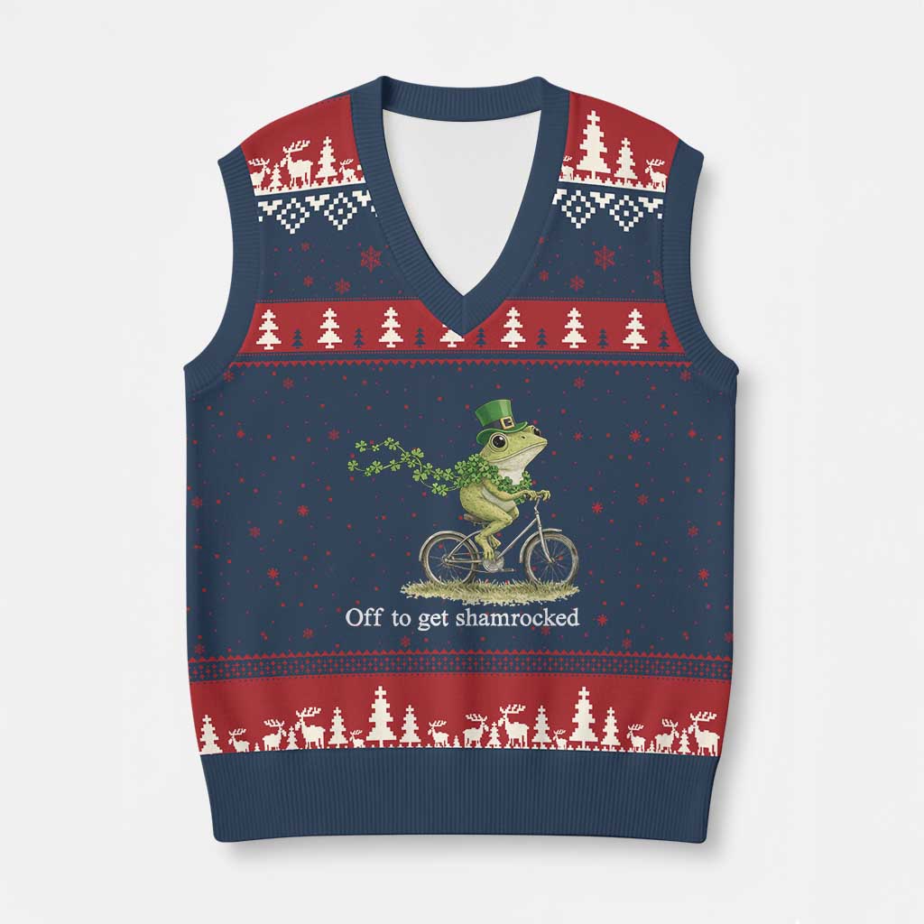 Funny Frog St Patricks Day Meme V-Neck Knit Sweater Vest Off To Get Shamrocked TS14 Navy Red Print Your Wear