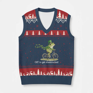 Funny Frog St Patricks Day Meme V-Neck Knit Sweater Vest Off To Get Shamrocked TS14 Navy Red Print Your Wear