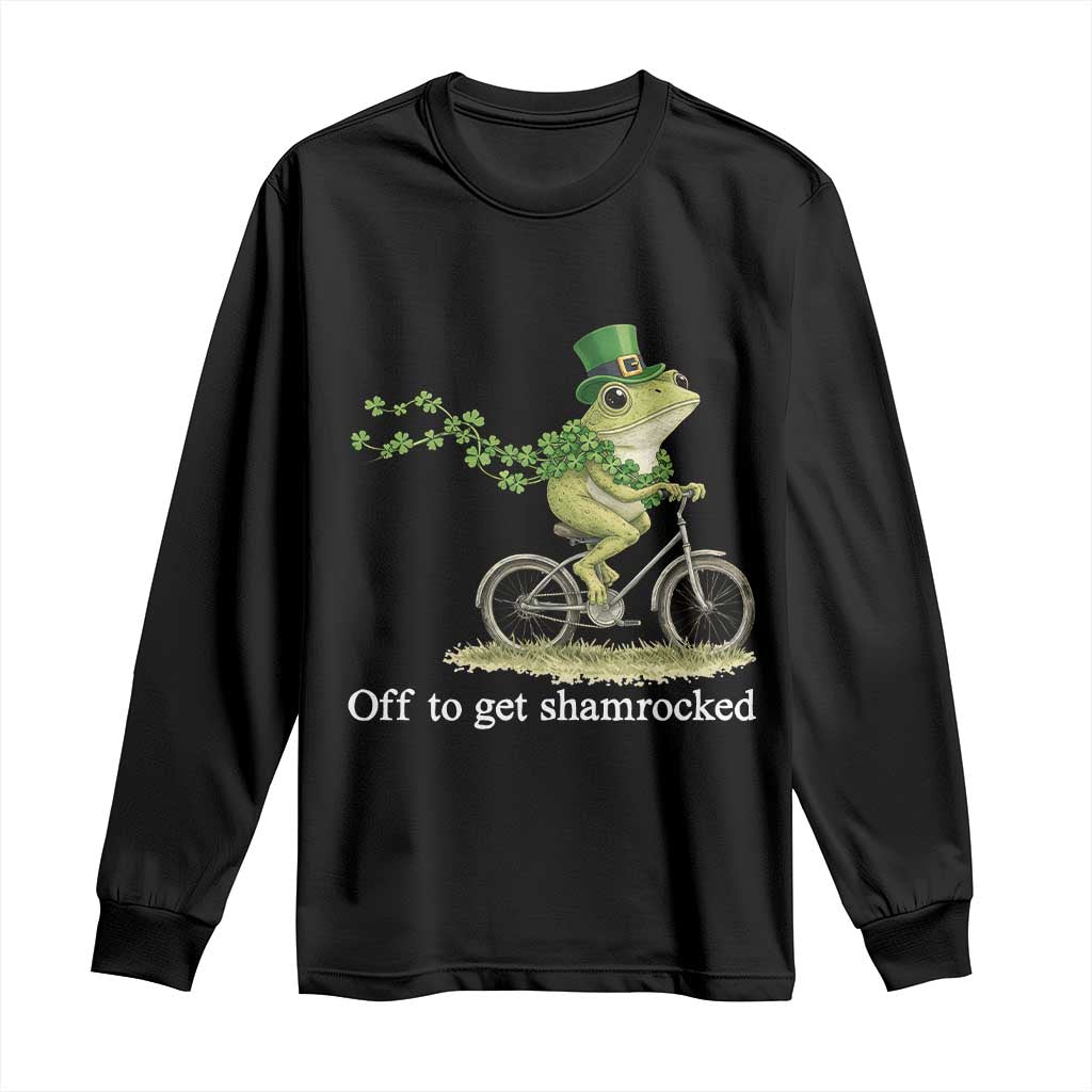 Funny Frog St Patricks Day Meme Long Sleeve Shirt Off To Get Shamrocked TS14 Black Print Your Wear