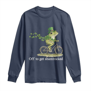 Funny Frog St Patricks Day Meme Long Sleeve Shirt Off To Get Shamrocked TS14 Navy Print Your Wear