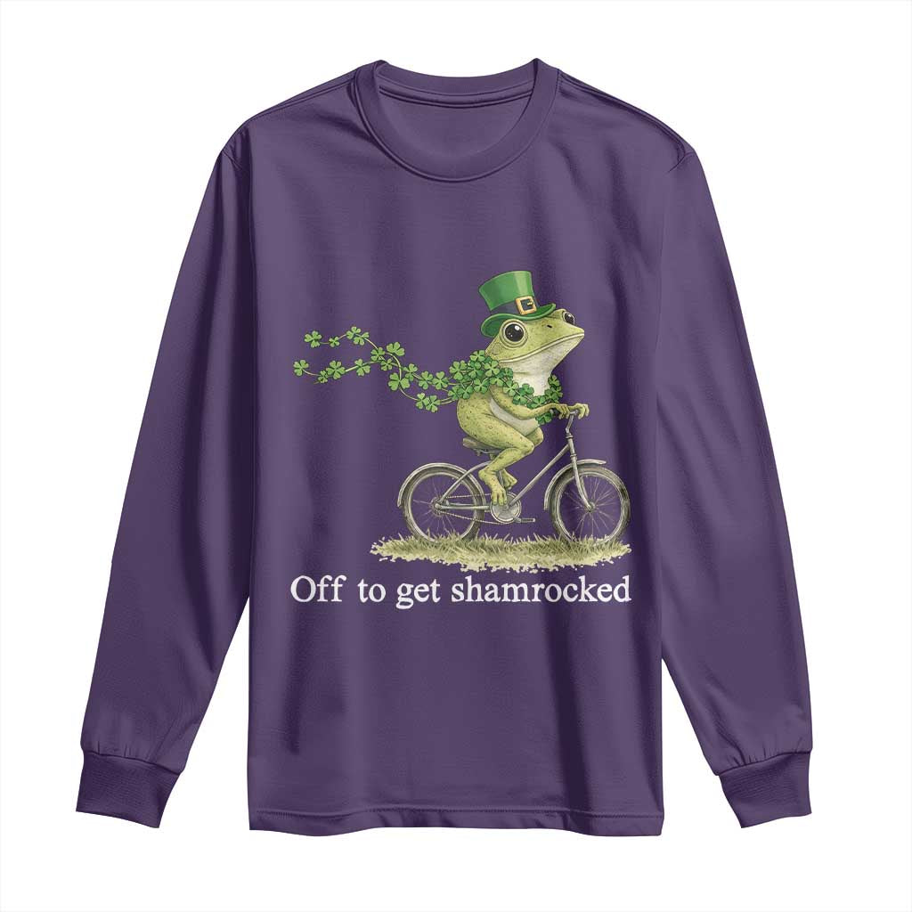 Funny Frog St Patricks Day Meme Long Sleeve Shirt Off To Get Shamrocked TS14 Purple Print Your Wear