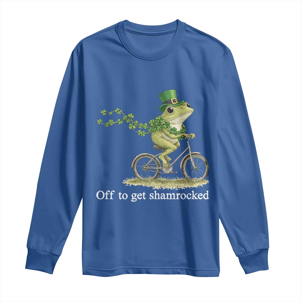 Funny Frog St Patricks Day Meme Long Sleeve Shirt Off To Get Shamrocked TS14 Royal Blue Print Your Wear