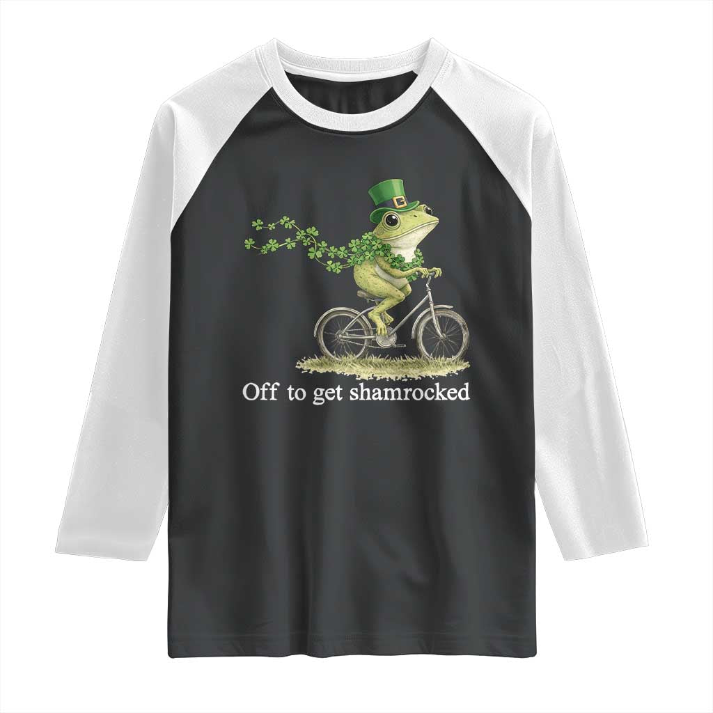 Funny Frog St Patricks Day Meme Raglan Shirt Off To Get Shamrocked TS14 Black White Print Your Wear