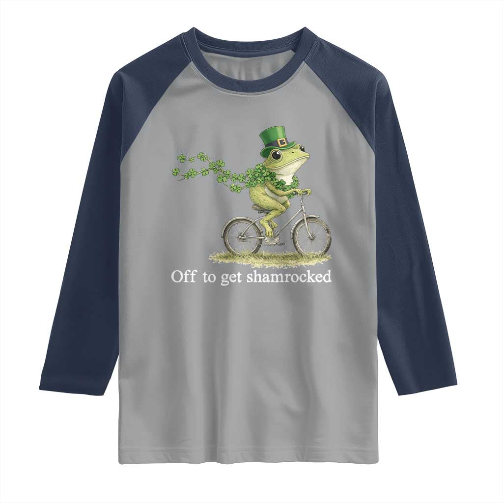 Funny Frog St Patricks Day Meme Raglan Shirt Off To Get Shamrocked TS14 Sport Gray Navy Print Your Wear
