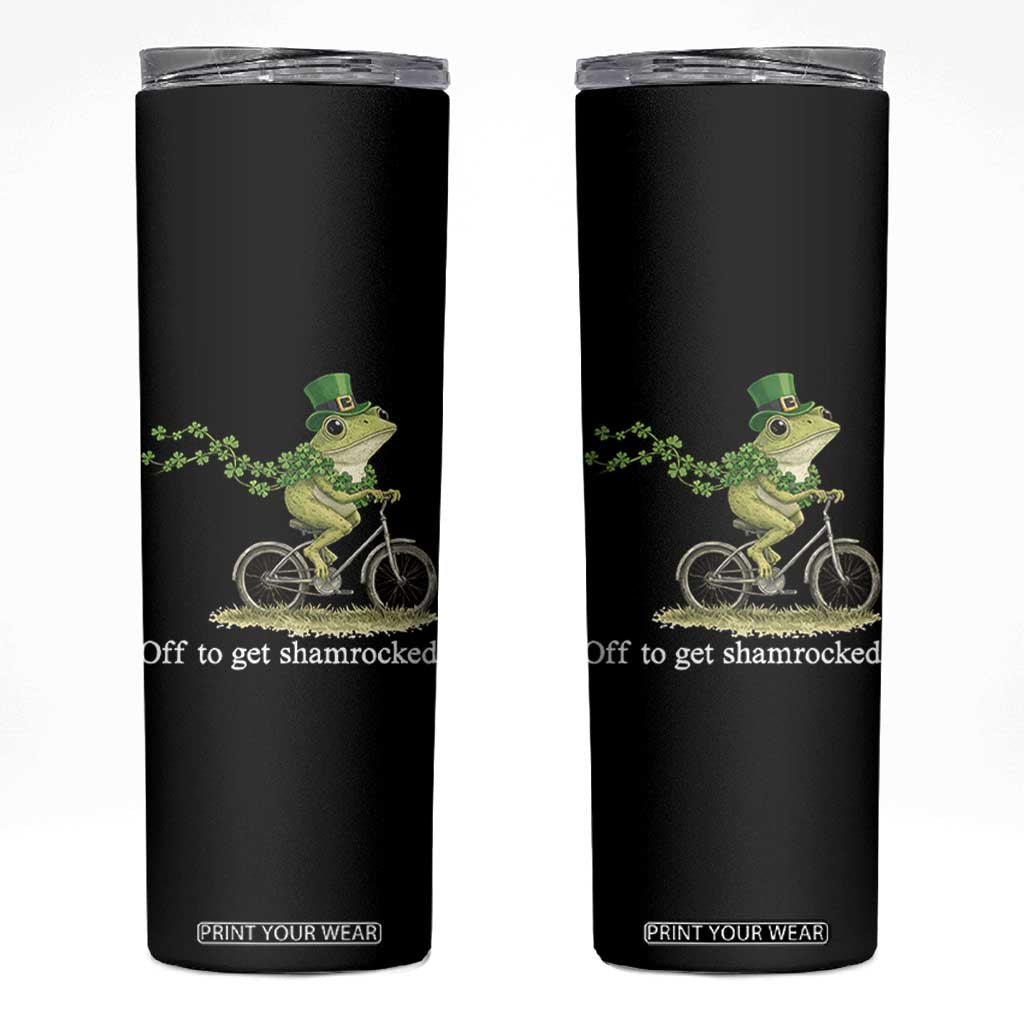 Funny Frog St Patricks Day Meme Skinny Tumbler Off To Get Shamrocked TS14 Black Print Your Wear