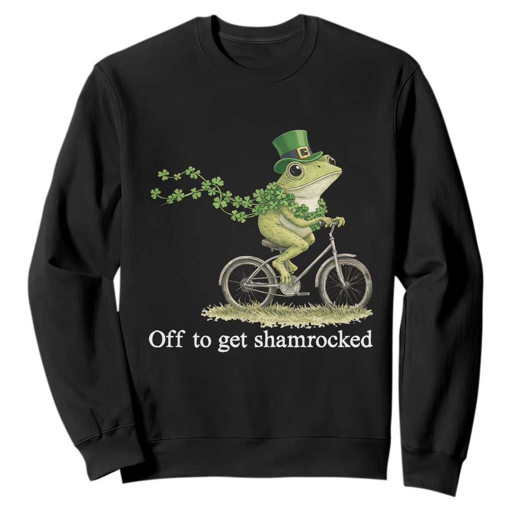 Funny Frog St Patricks Day Meme Sweatshirt Off To Get Shamrocked TS14 Black Print Your Wear