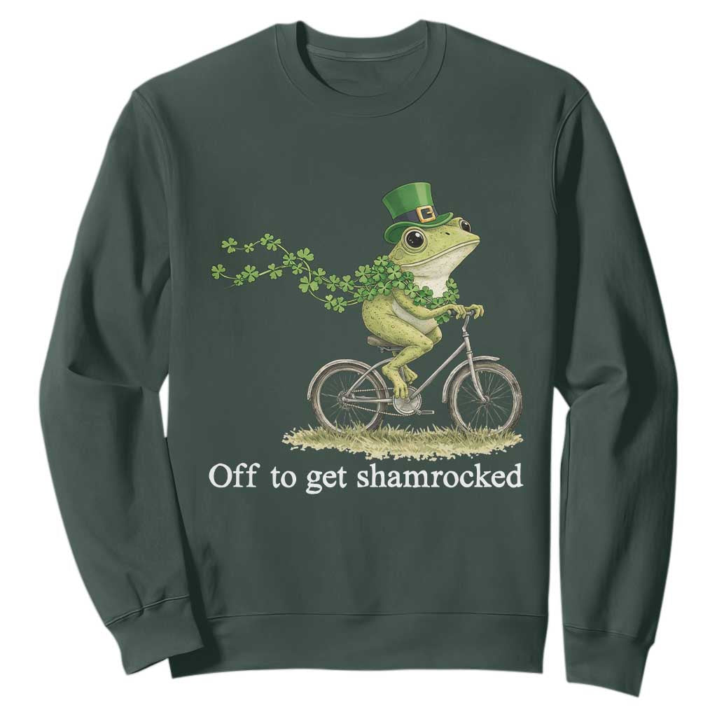 Funny Frog St Patricks Day Meme Sweatshirt Off To Get Shamrocked TS14 Dark Forest Green Print Your Wear