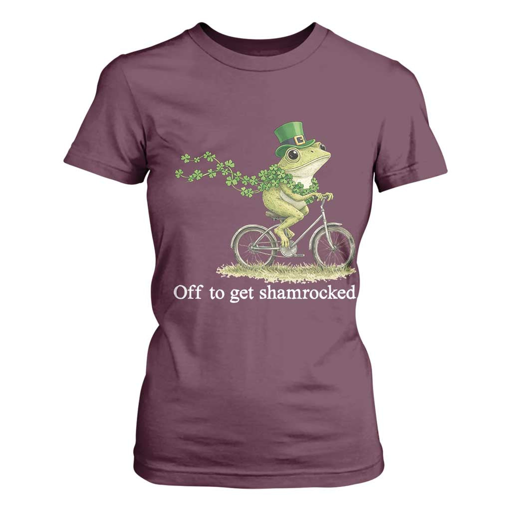 Funny Frog St Patricks Day Meme T Shirt For Women Off To Get Shamrocked TS14 Maroon Print Your Wear