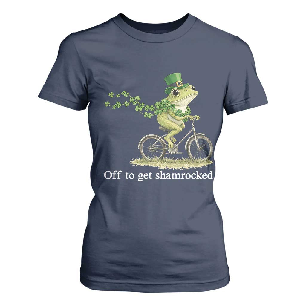 Funny Frog St Patricks Day Meme T Shirt For Women Off To Get Shamrocked TS14 Navy Print Your Wear
