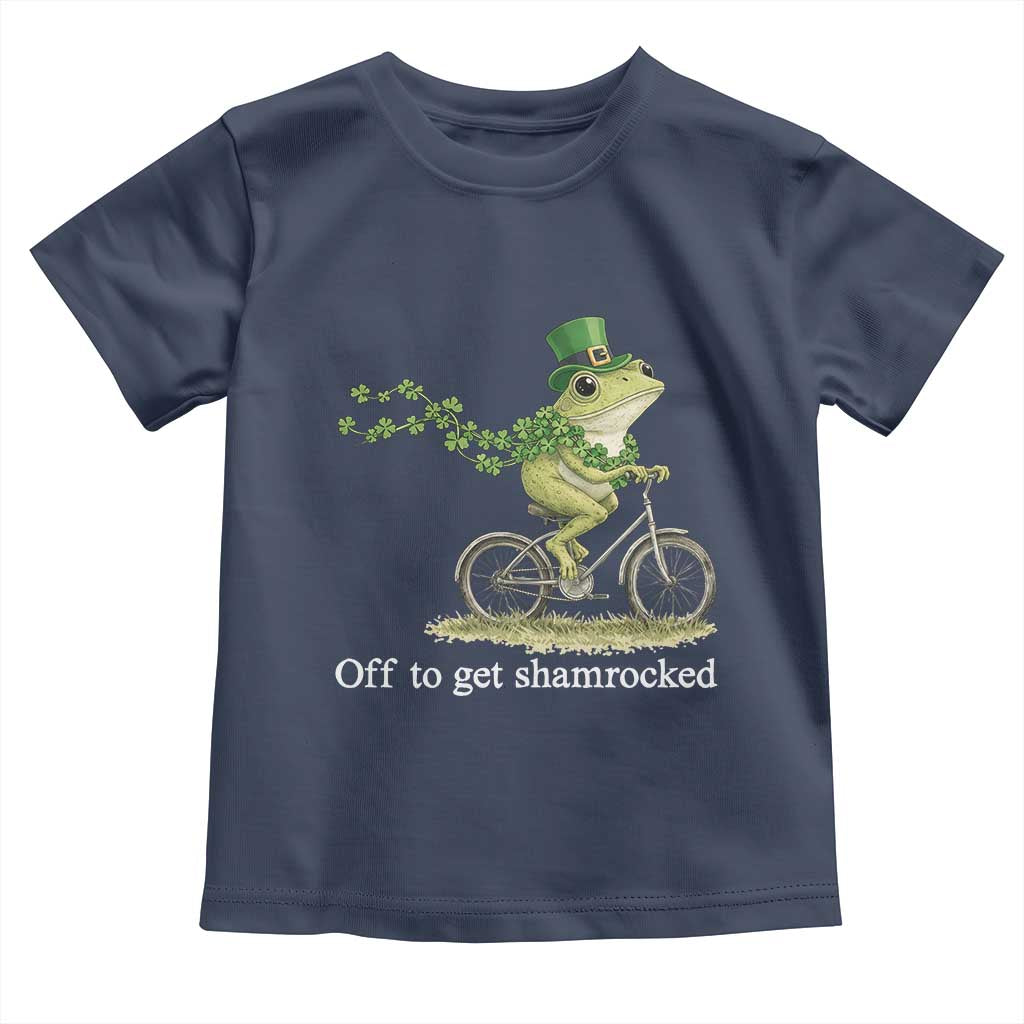 Funny Frog St Patricks Day Meme Toddler T Shirt Off To Get Shamrocked TS14 Navy Print Your Wear