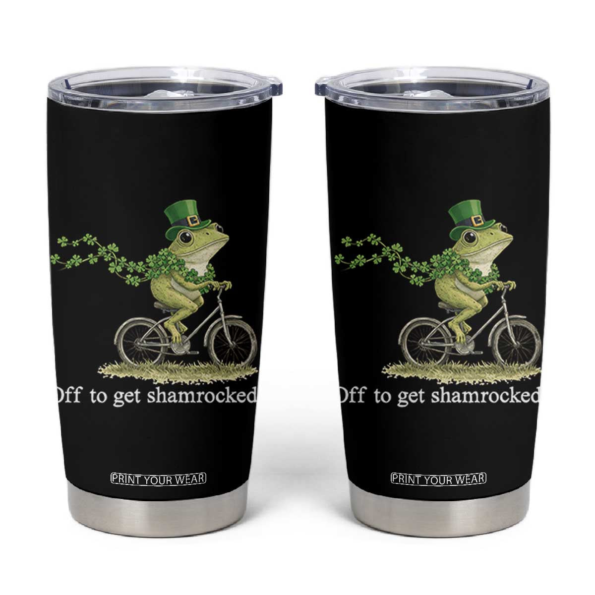 Funny Frog St Patricks Day Meme Tumbler Cup Off To Get Shamrocked TS14 Black Print Your Wear