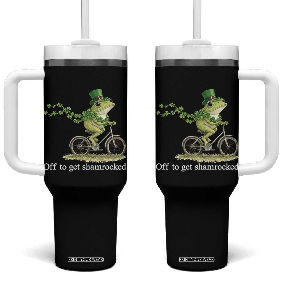 Funny Frog St Patricks Day Meme Tumbler With Handle Off To Get Shamrocked TS14 One Size: 40 oz Black Print Your Wear