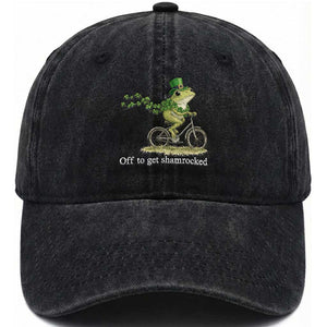 Funny Frog St Patricks Day Meme Washed Cotton Baseball Cap Off To Get Shamrocked TS14 Washed Cap Universal Fit Black Print Your Wear